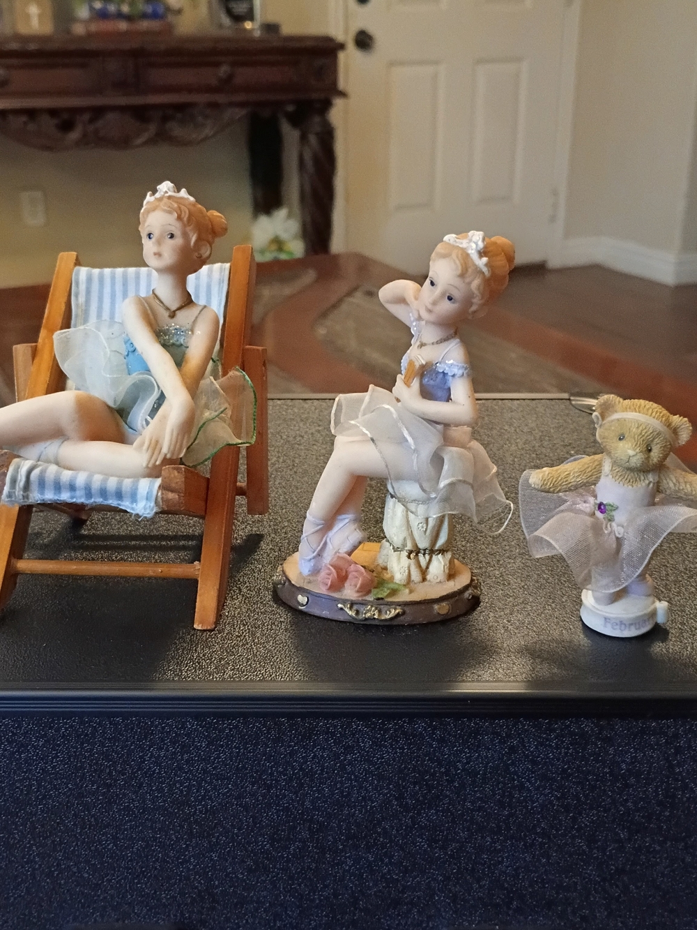 Vintage Ballerina Figurine Lot of 3 with Miniature Beach Lounge Chair